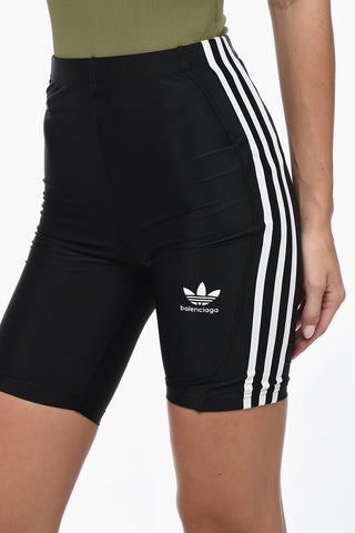 ADIDAS Stretch Fabric Biker Shorts with Contrasting Side Bands and Back Pocket