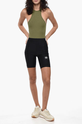 ADIDAS Stretch Fabric Biker Shorts with Contrasting Side Bands and Back Pocket