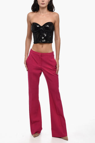 High Waisted Flare Fit Wool Pants