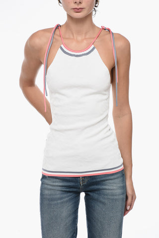 Jacquard Tank Top with Halter Neck