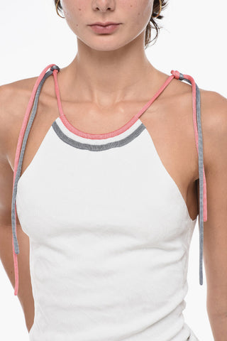 Jacquard Tank Top with Halter Neck