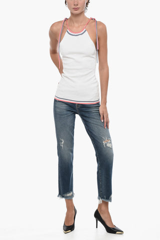 Jacquard Tank Top with Halter Neck