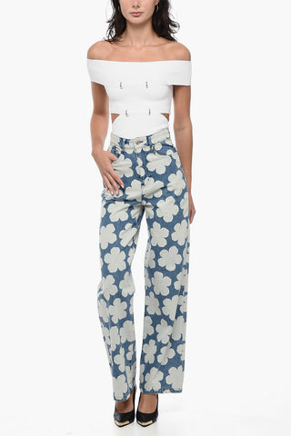 PARIS Floral Patterned Wide Leg Jeans 25cm