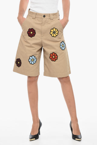 JW ANDERSON Coated Cotton Bermuda with Crochet Application