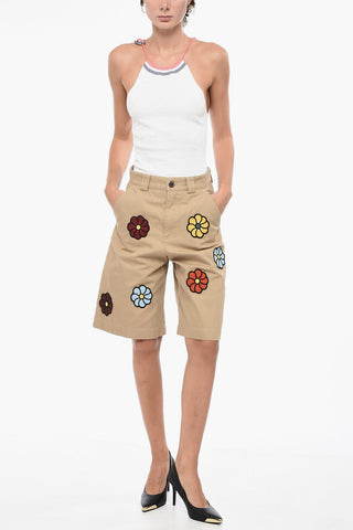 JW ANDERSON Coated Cotton Bermuda with Crochet Application