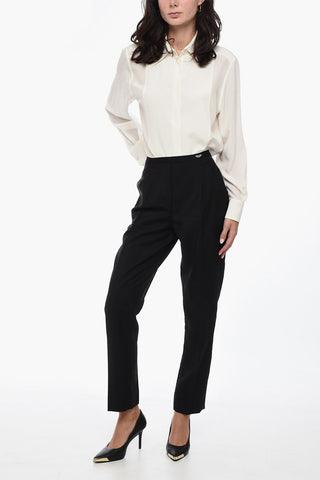 Single-pleated Mohair Blend Pants with Inner Petticoat