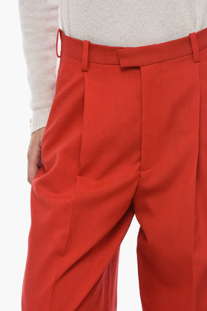 Pantaloni Loose Fit in Lana con Pieghe