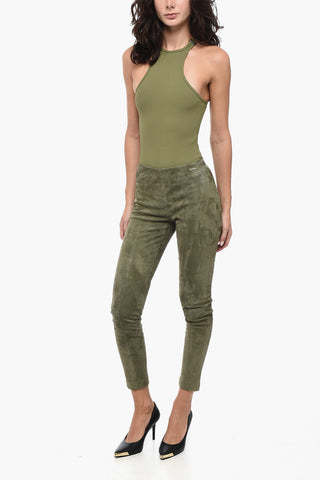 Elastic Waistband Suede Leggings