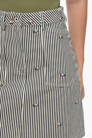 Awning Stripe Denim Miniskirt with Embroideries