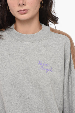 Felpa Girocollo RIcamata Con Bande Teddy A Contrasto