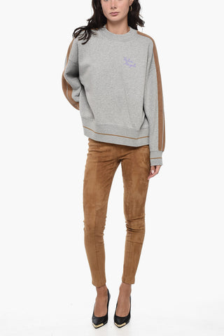 Felpa Girocollo RIcamata Con Bande Teddy A Contrasto