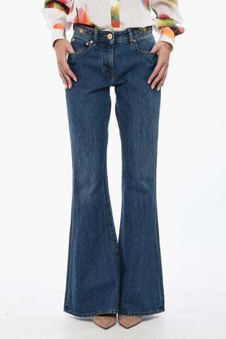 Jeans Bootcut in Cotone con Morsetti Logati 32cm
