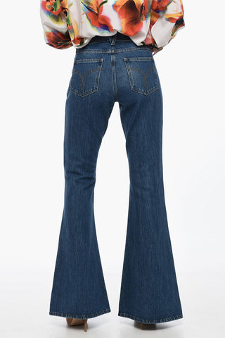 Jeans Bootcut in Cotone con Morsetti Logati 32cm