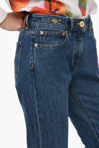 Jeans Bootcut in Cotone con Morsetti Logati 32cm