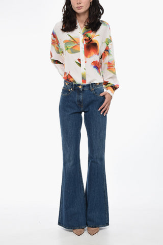 Jeans Bootcut in Cotone con Morsetti Logati 32cm