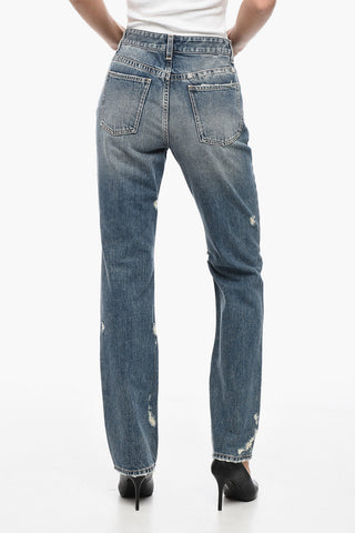 Jeans Slim Fit in Cotone Distressed con Dettagli Gioiello 18cm