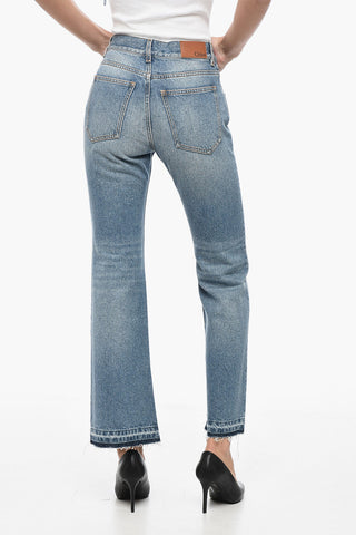 Cotton Blend Cropped Fit Denims with Fringed Hem 23cm