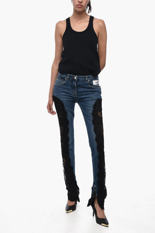 Slim Fit Dark Washed Denims with Lace Bottom 14cm