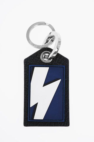 Keyring with Textured Leather Pendant and Thunderbolt Detail