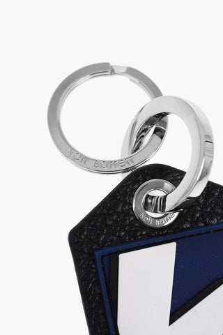 Keyring with Textured Leather Pendant and Thunderbolt Detail