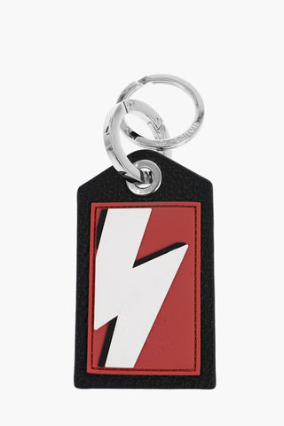 Keyring with Textured Leather Pendant and Thunderbolt Detail