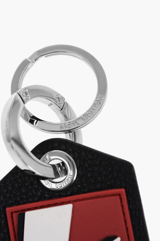 Keyring with Textured Leather Pendant and Thunderbolt Detail