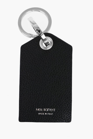 Keyring with Textured Leather Pendant and Thunderbolt Detail