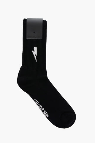 Calzini Lunghi in Misto Cotone con Logo a Contrasto