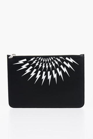 Pouch in Pelle con Stampa a Contrasto