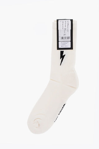 Calzini Lunghi in Misto Cotone con Ricamo Thunderbolt