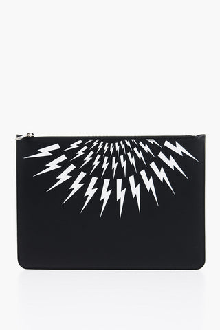 Leather FAIR-ISLE THUNDERBOLT Pouch with Zip Closure