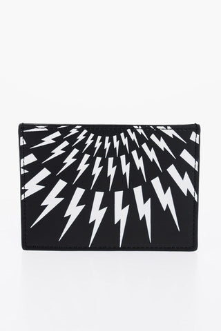 Leather FAIR-ISLE THUNDERBOLT Card Holder with Contrast Print