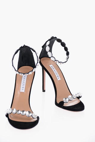 Suede TEQUILA Ankle-Strap Sandals with Jewels Strap Heel 10.5cm