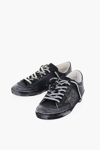 Leather and Satin SUPER STAR Low Top Sneakers with Rhinestone Strings