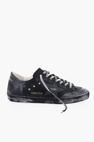 Leather and Satin SUPER STAR Low Top Sneakers with Rhinestone Strings