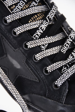 Leather and Satin SUPER STAR Low Top Sneakers with Rhinestone Strings
