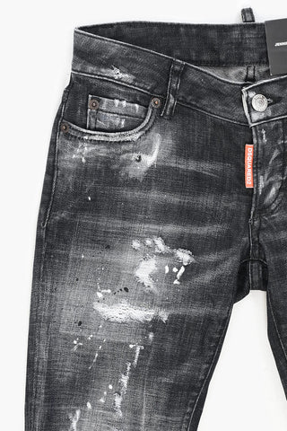 Cropped JENNIFER Denims with Distressed Effect and Transparent Logo Patch 14cm