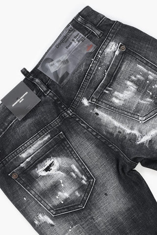 Cropped JENNIFER Denims with Distressed Effect and Transparent Logo Patch 14cm