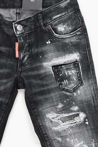 Cropped JENNIFER Denims with Distressed Effect and Transparent Logo Patch 14cm