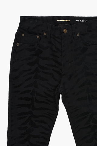 Denim Jacquard Skinny Jeans with Tiger Motif