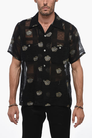 Semi-Sheer Short Sleeved Shirt with Lurex Details