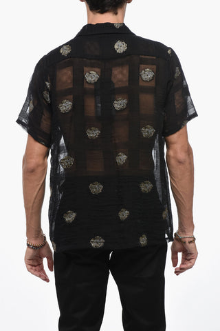 Semi-Sheer Short Sleeved Shirt with Lurex Details