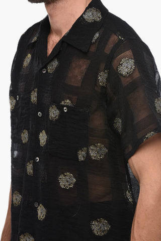 Semi-Sheer Short Sleeved Shirt with Lurex Details