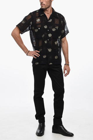 Semi-Sheer Short Sleeved Shirt with Lurex Details