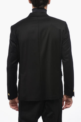 Solid Color Double-Breasted Blazer with Golden Buttons