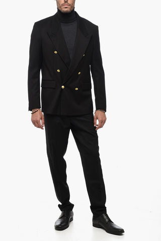 Solid Color Double-Breasted Blazer with Golden Buttons