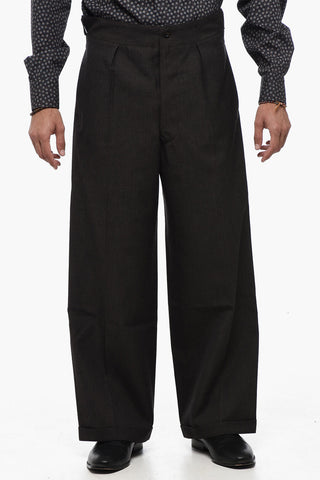 MM0 Single-pleated Wide Leg Wool Pants