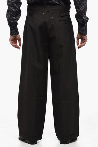MM0 Single-pleated Wide Leg Wool Pants