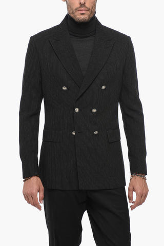 Peak Lapel Pinstriped Double-Breasted Blazer