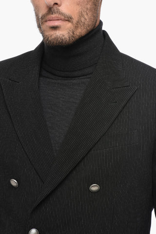 Peak Lapel Pinstriped Double-Breasted Blazer